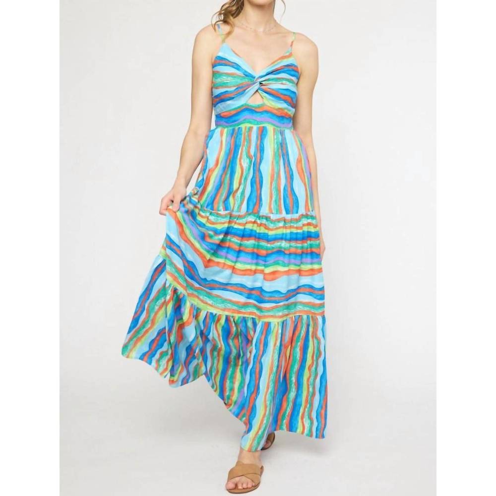 ENTRO stripe maxi dress in blue/green